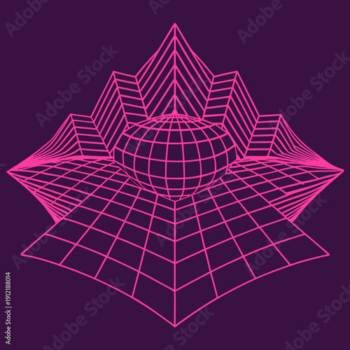 Distorted grid shapes isolated. Retrofuturistic warped mesh grid. Curved mesh abstract elements. Retro punk design element. Vector curve surface background.
