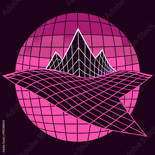 Distorted grid shapes isolated. Retrofuturistic warped mesh grid. Curved mesh abstract elements. Retro punk design element. Vector curve surface background.