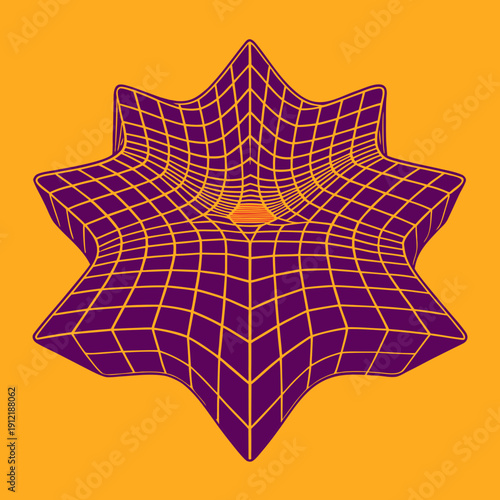 Distorted grid shapes isolated. Retrofuturistic warped mesh grid. Curved mesh abstract elements. Retro punk design element. Vector curve surface background.