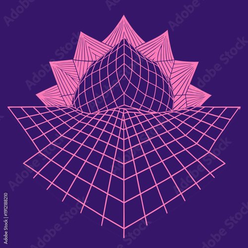 Distorted grid shapes isolated. Retrofuturistic warped mesh grid. Curved mesh abstract elements. Retro punk design element. Vector curve surface background.