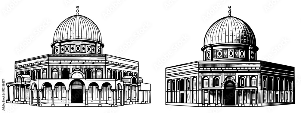 Naklejka premium Hand drawn sketch illustration of the Dome of the Rock and Al-Aqsa Mosque in Jerusalem