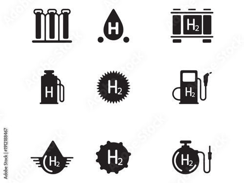 Hydrogen Energy and Fuel Cell Icon Set