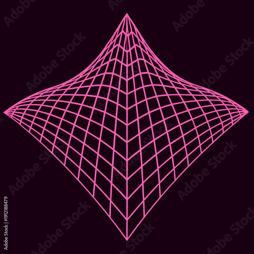 Distorted grid shapes isolated. Retrofuturistic warped mesh grid. Curved mesh abstract elements. Retro punk design element. Vector curve surface background.