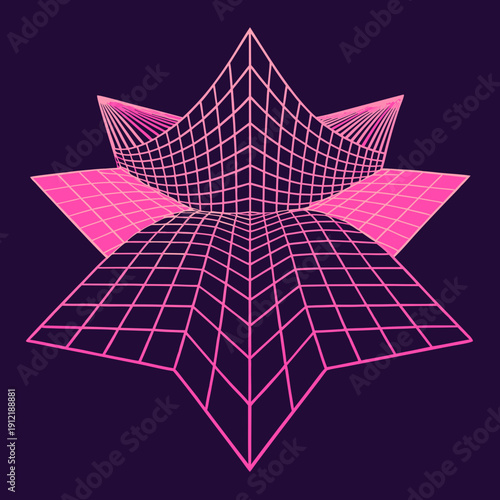 Distorted grid shapes isolated. Retrofuturistic warped mesh grid. Curved mesh abstract elements. Retro punk design element. Vector curve surface background.