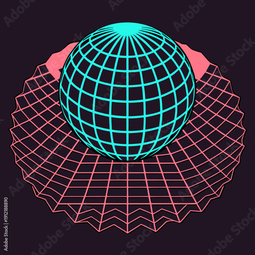 Distorted grid shapes isolated. Retrofuturistic warped mesh grid. Curved mesh abstract elements. Retro punk design element. Vector curve surface background.
