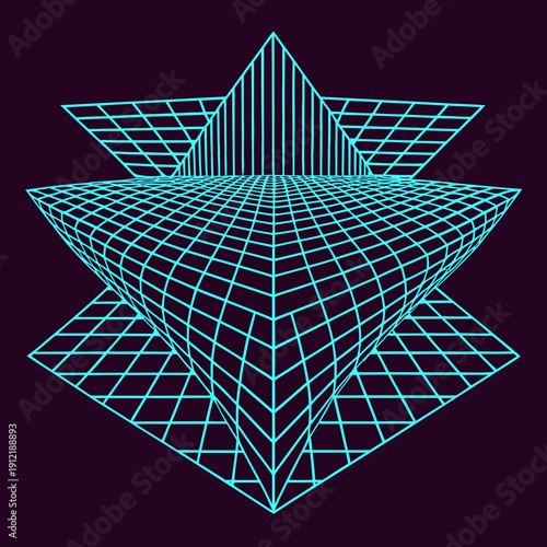 Distorted grid shapes isolated. Retrofuturistic warped mesh grid. Curved mesh abstract elements. Retro punk design element. Vector curve surface background.