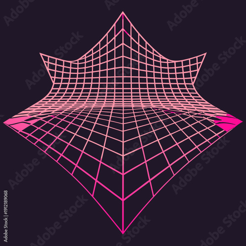 Distorted grid shapes isolated. Retrofuturistic warped mesh grid. Curved mesh abstract elements. Retro punk design element. Vector curve surface background.