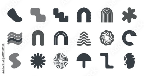 Collection of abstract organic shapes and geometric icons for graphic design use