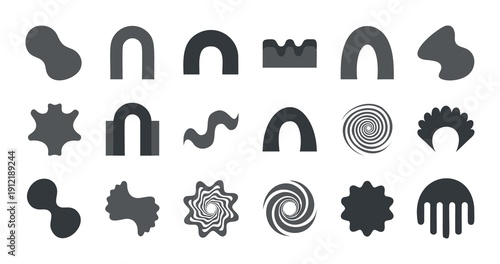 Collection of various abstract shapes and graphic design elements isolated on a white background
