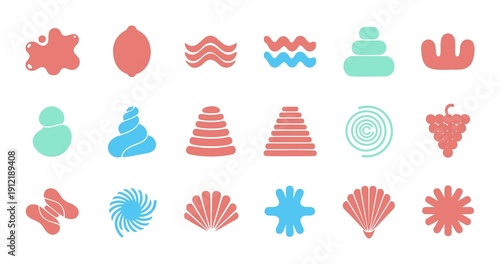 A Vibrant Collection of Stylized Abstract Shapes and Natural Elements in Pastel Colors