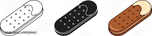 Set of three ice cream sandwich icons including outline black and white and full color perfect for food apps and websites