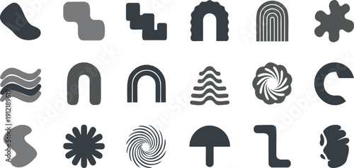 Collection of abstract organic shapes and geometric icons for graphic design use