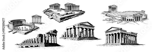Collection of ancient Greek and Roman ruins with temples and amphitheaters