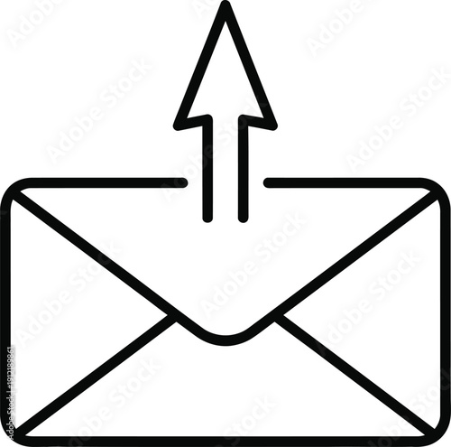 Simple line drawing of an envelope with an arrow pointing upwards from the top.