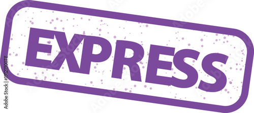 Magenta purple distressed rubber stamp graphic featuring the bold word express indicating quick delivery or urgent service requirements for shipping logistics.