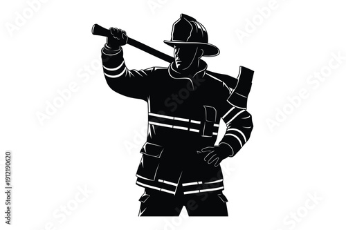 Firefighter Silhouette with Axe and Helmet