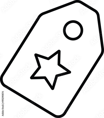A simple line drawing of a price tag with a star on it.