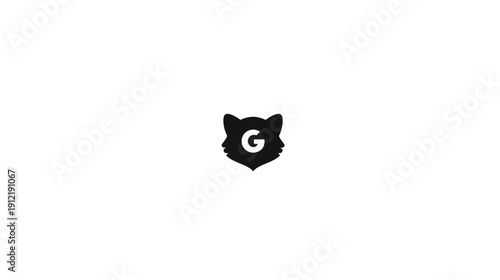 Modern abstract black animal head shield silhouette with capital letter G on white, minimalist graphic design element, mascot concept