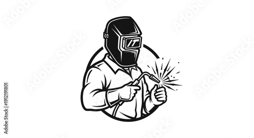 Welder Wearing Protective Gear and Welding Torch.