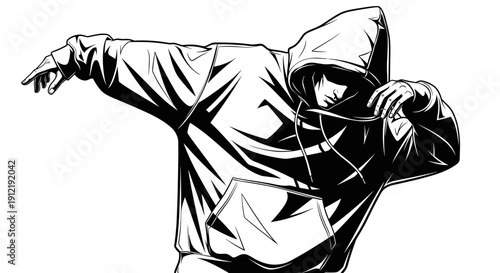 Young Man Performing Dab Dance Move in Hoodie.