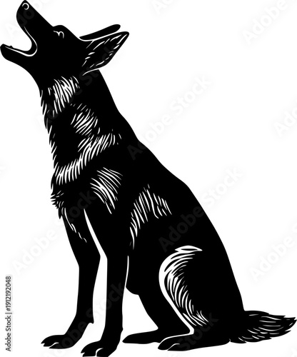 German shepherd dog black vector icon isolated on a transparent background.Dog is barking