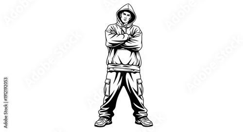 Young Man Standing Confidently in Hoodie and Cargo Pants.