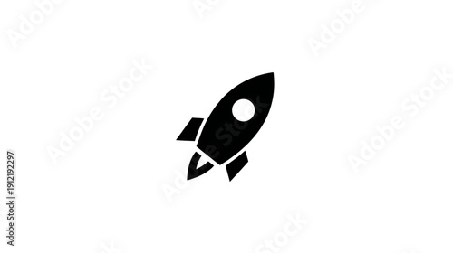 Minimalist black rocket launch icon, symbol of startup, speed, business growth, innovation, and success