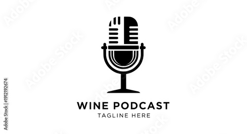 Podcast logo featuring a wine glass and microphone