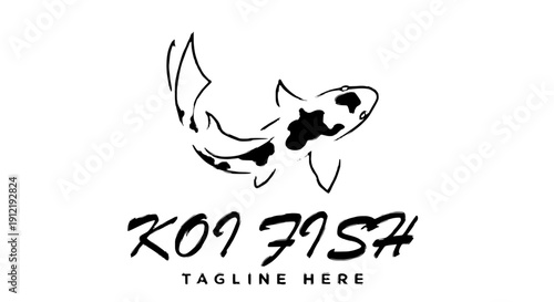 A simple black and white illustration of a koi fish swimming