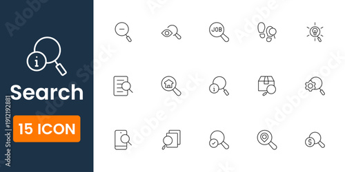search and find icon set, magnifying glass zoom symbols, modern flat vector web navigation UI icons for apps and websites