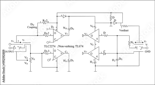 Circuit diagram with logic gates and electronic components