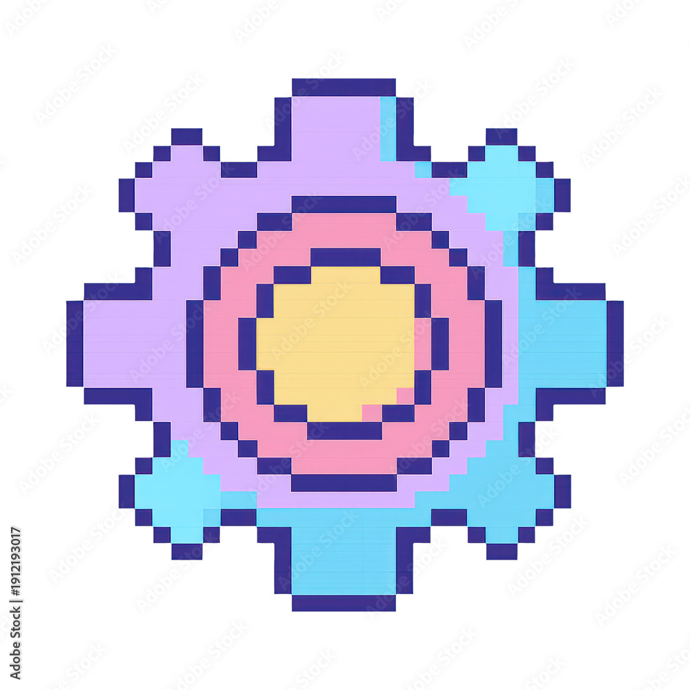 Fototapeta premium PNG Colorful pixelated gear illustration.
