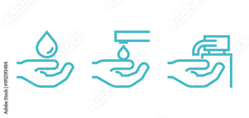 Hand Washing and Sanitizer icons set in bold line