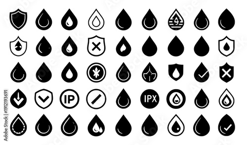 Waterproof badge and water protection vector symbol collection