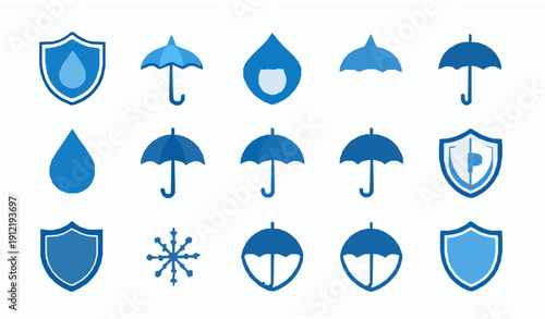 Water resistant waterproof shield vector icon set for packaging