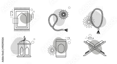  Modern Minimalist Islamic Icon Set with Geometric Shapes Coloring Page