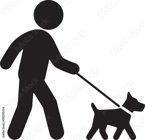 Man Walking Dog Silhouette Icon Pet Owner Stick Figure Vector for Pet Care Dog Walking Services and Animal Branding
