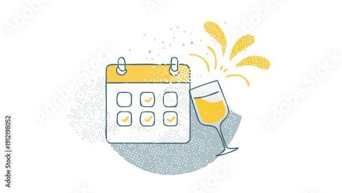 A colorful vector illustration of a calendar and champagne glass celebrating a milestone