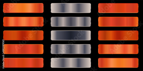 Metallic gradient foil background. most popular gradient. Gold, Pink gold, Silver and Holographic metal vector template