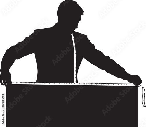 A silhouetted man being measured with a tape measure for custom tailoring