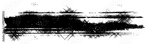 Distressed horizontal grunge brush stroke with crosshatch texture in hand drawn style