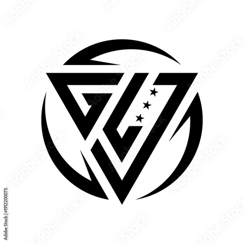 Stylized initial GLJ Black Logo with Stars Inside. vector logo design