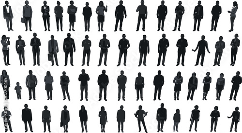 People silhouettes standing casual crowd set men women everyday poses vector illustration