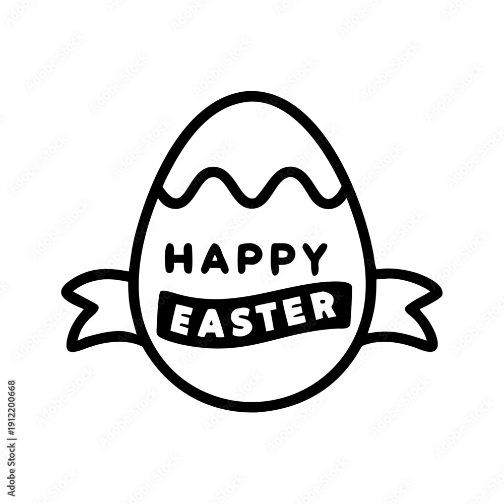 Obraz premium Easter egg illustration with greeting message in black and white style