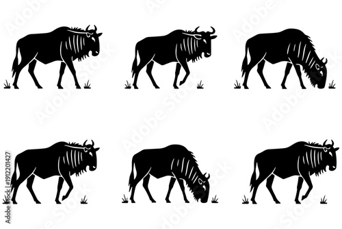 set of Wildebeest,
Wildebeest Silhouettes Collection – Savanna Animal Poses