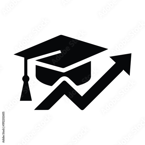 Graduation cap with upward trending chart symbolizing academic success