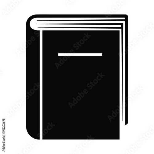 Simple black and white illustration of a closed book with a spine