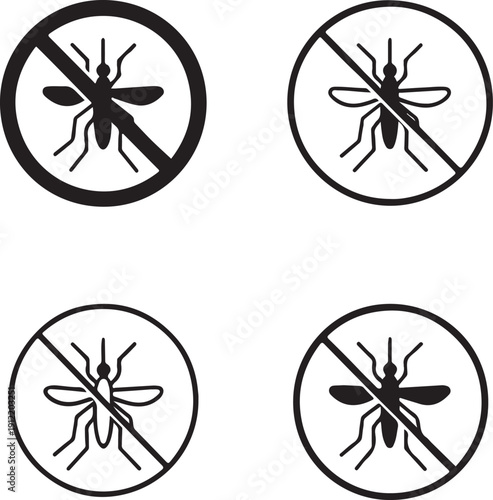 Isolated Anti Malaria Mosquito Icon Set, Mosquito Icon, Malaria Prevention Icon, Health Awareness Icon, Campaign Icon, Malaria Awareness Icon, Public Health Icon, Editable Vector Stock
