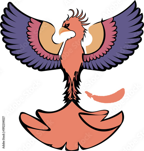 Stylized phoenix bird with purple and pink wings mythical