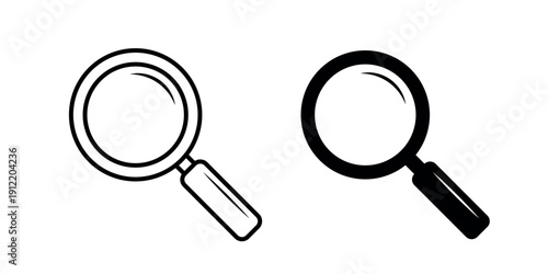 magnifying glass icon, set of two symbols, outline and solid fill search tools, vector design elements